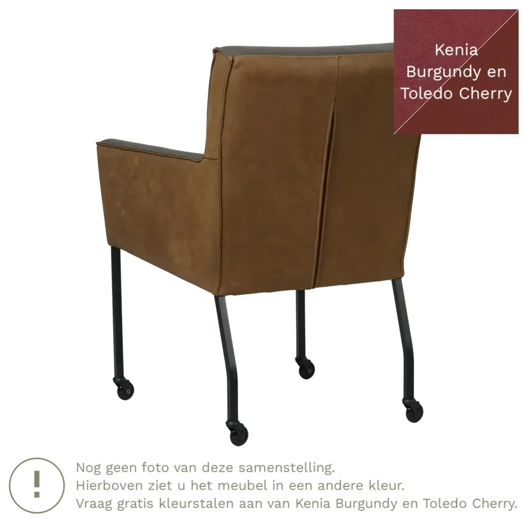 afbeelding van Leren eetkamerstoel Lucky Duo - Kenia Burgundy en Toledo Cherry - Poten staal vierkant zwart