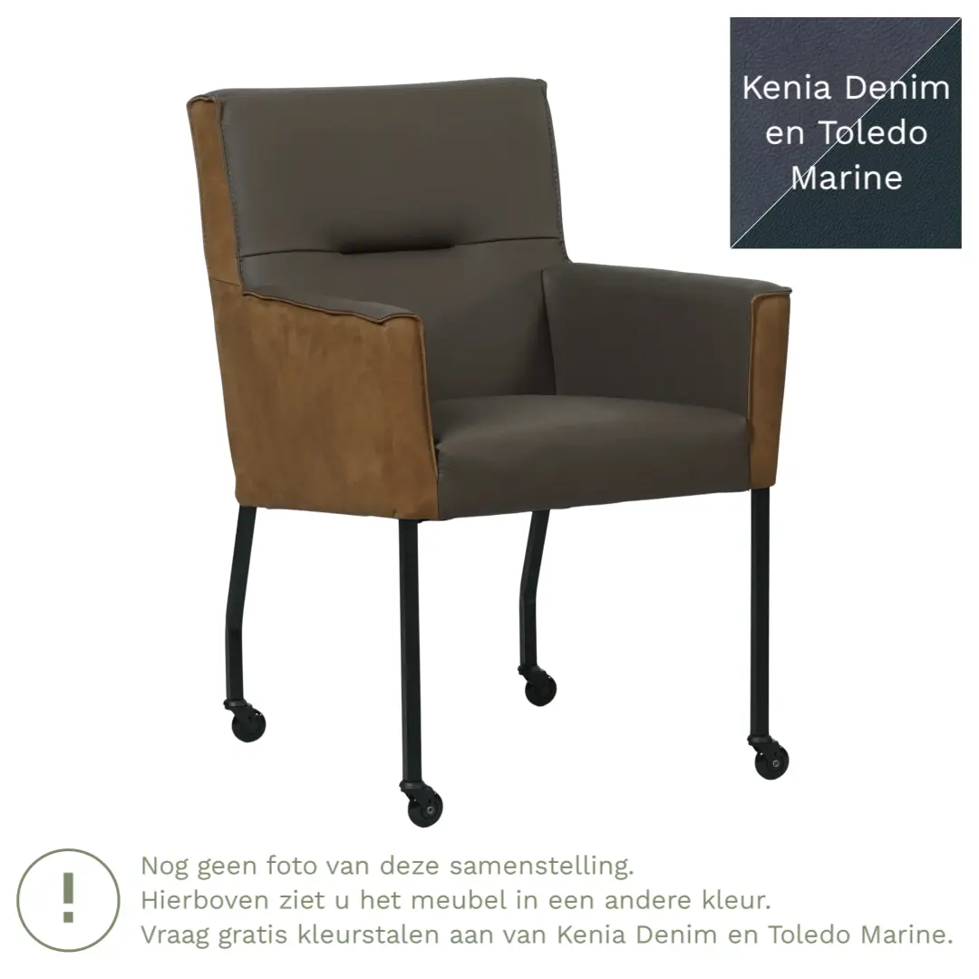 afbeelding van Leren eetkamerstoel Lucky Duo - Kenia Denim en Toledo Marine - Poten staal vierkant zwart