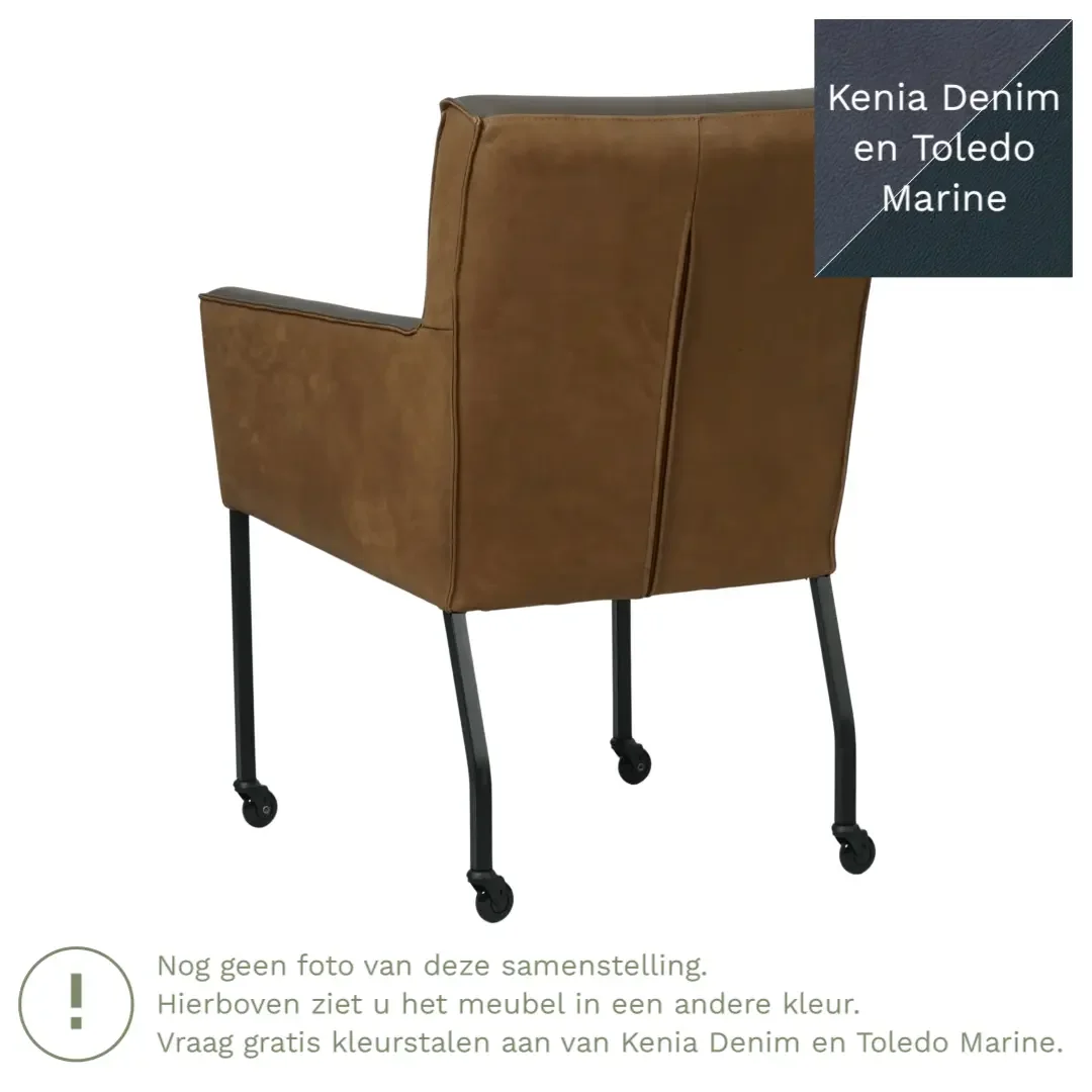 afbeelding van Leren eetkamerstoel Lucky Duo - Kenia Denim en Toledo Marine - Poten staal vierkant zwart