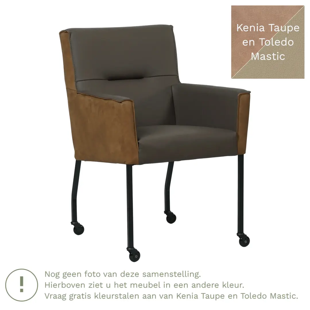 afbeelding van Leren eetkamerstoel Lucky Duo - Kenia Taupe en Toledo Mastic - Poten staal vierkant zwart