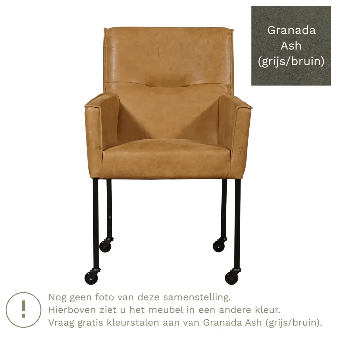 afbeelding van Leren eetkamerstoel Lucky - Granada Ash (grijs/bruin)