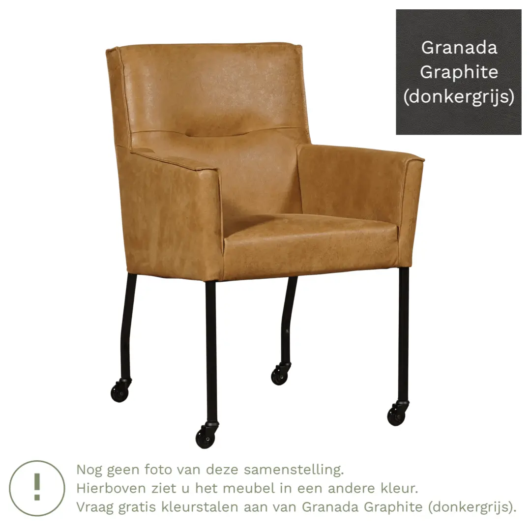 afbeelding van Leren eetkamerstoel Lucky - Granada Graphite (donkergrijs)