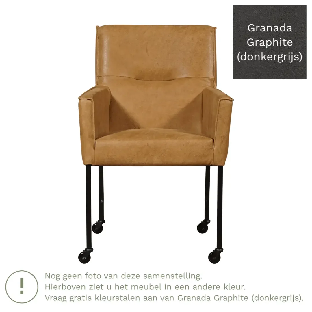 afbeelding van Leren eetkamerstoel Lucky - Granada Graphite (donkergrijs)