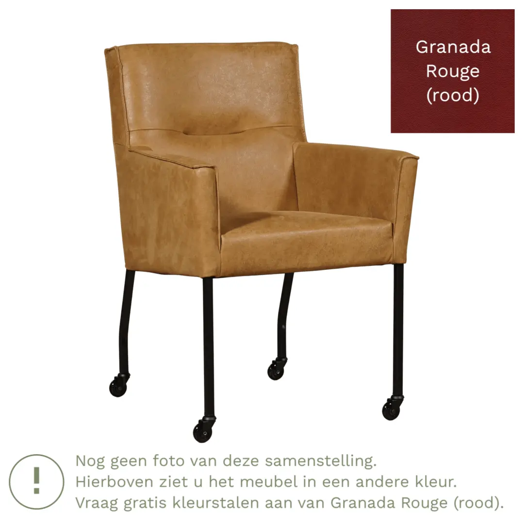 afbeelding van Leren eetkamerstoel Lucky - Granada Rouge (rood)