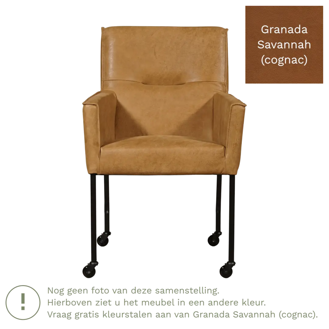 afbeelding van Leren eetkamerstoel Lucky - Granada Savannah (cognac)