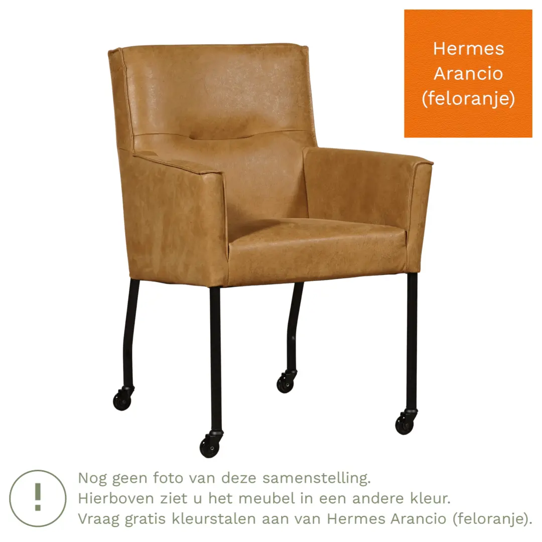 afbeelding van Leren eetkamerstoel Lucky - Hermes Arancio (feloranje)