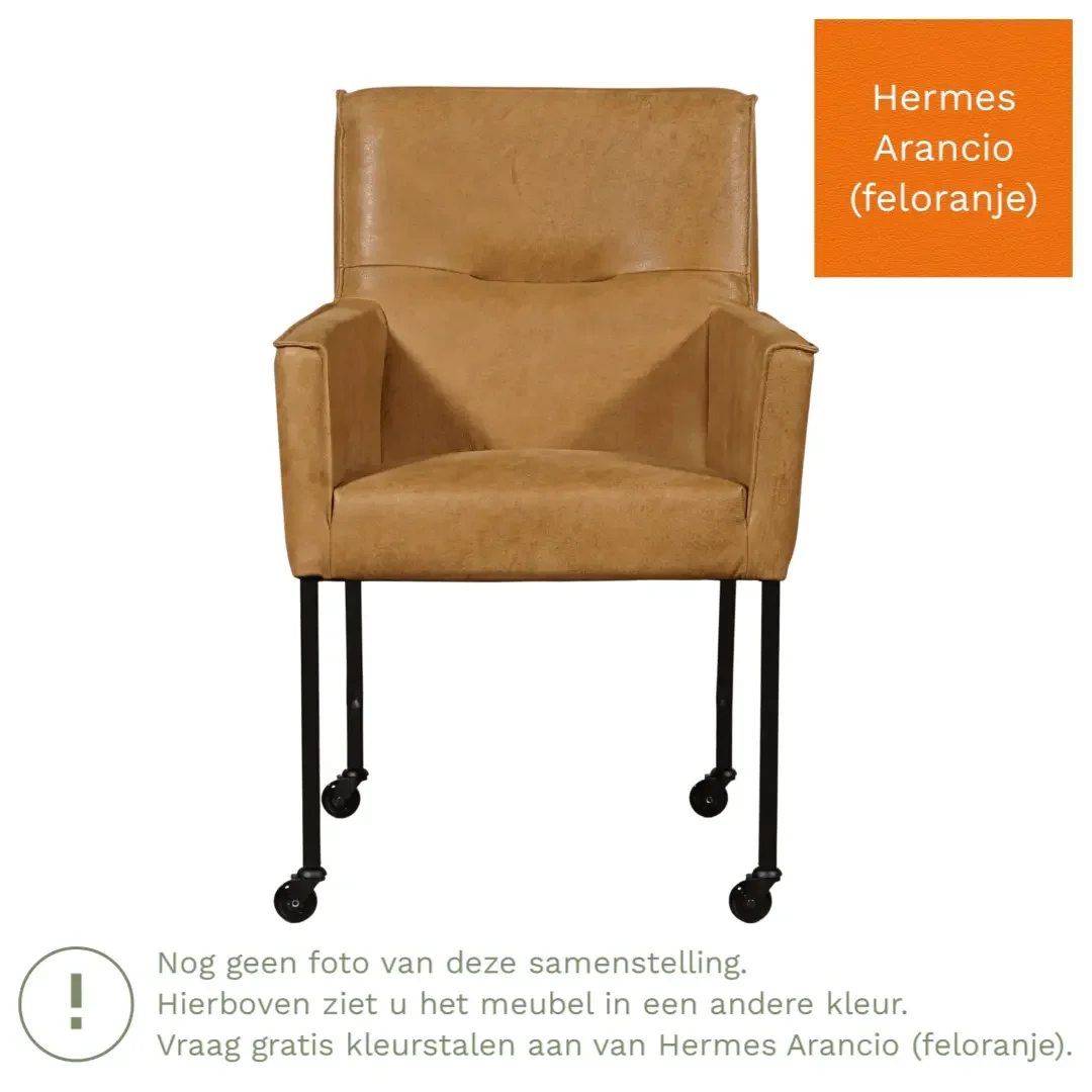 afbeelding van Leren eetkamerstoel Lucky - Hermes Arancio (feloranje)
