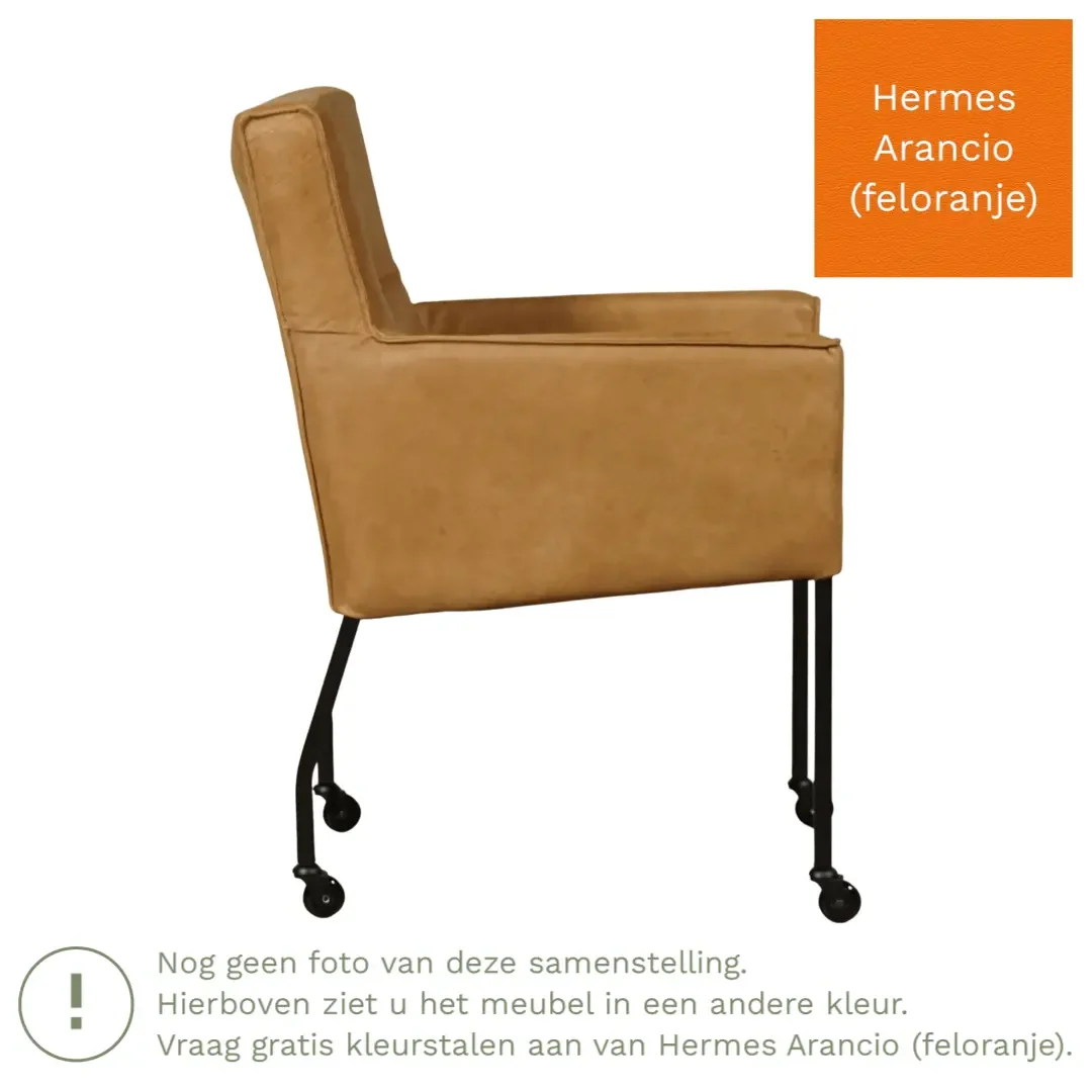 afbeelding van Leren eetkamerstoel Lucky - Hermes Arancio (feloranje)