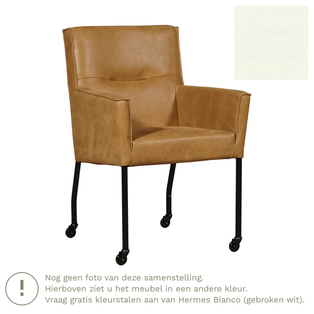 afbeelding van Leren eetkamerstoel Lucky - Hermes Bianco (gebroken wit)