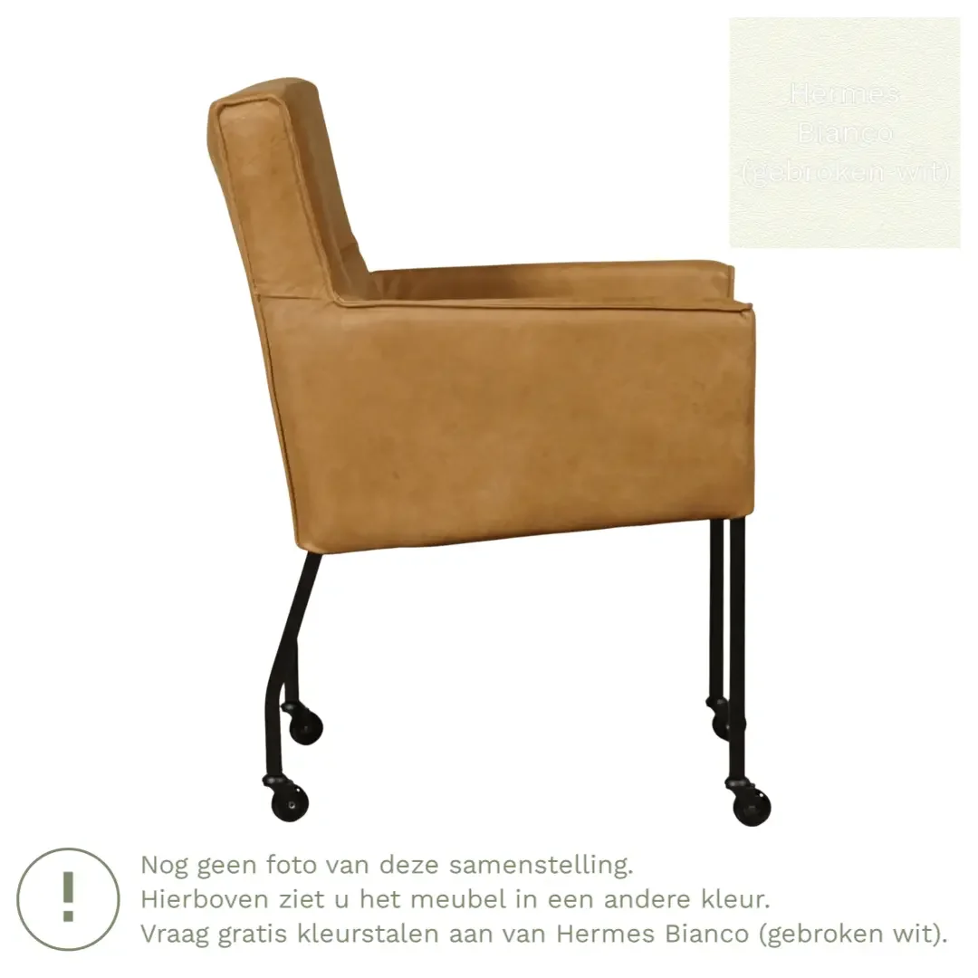 afbeelding van Leren eetkamerstoel Lucky - Hermes Bianco (gebroken wit)