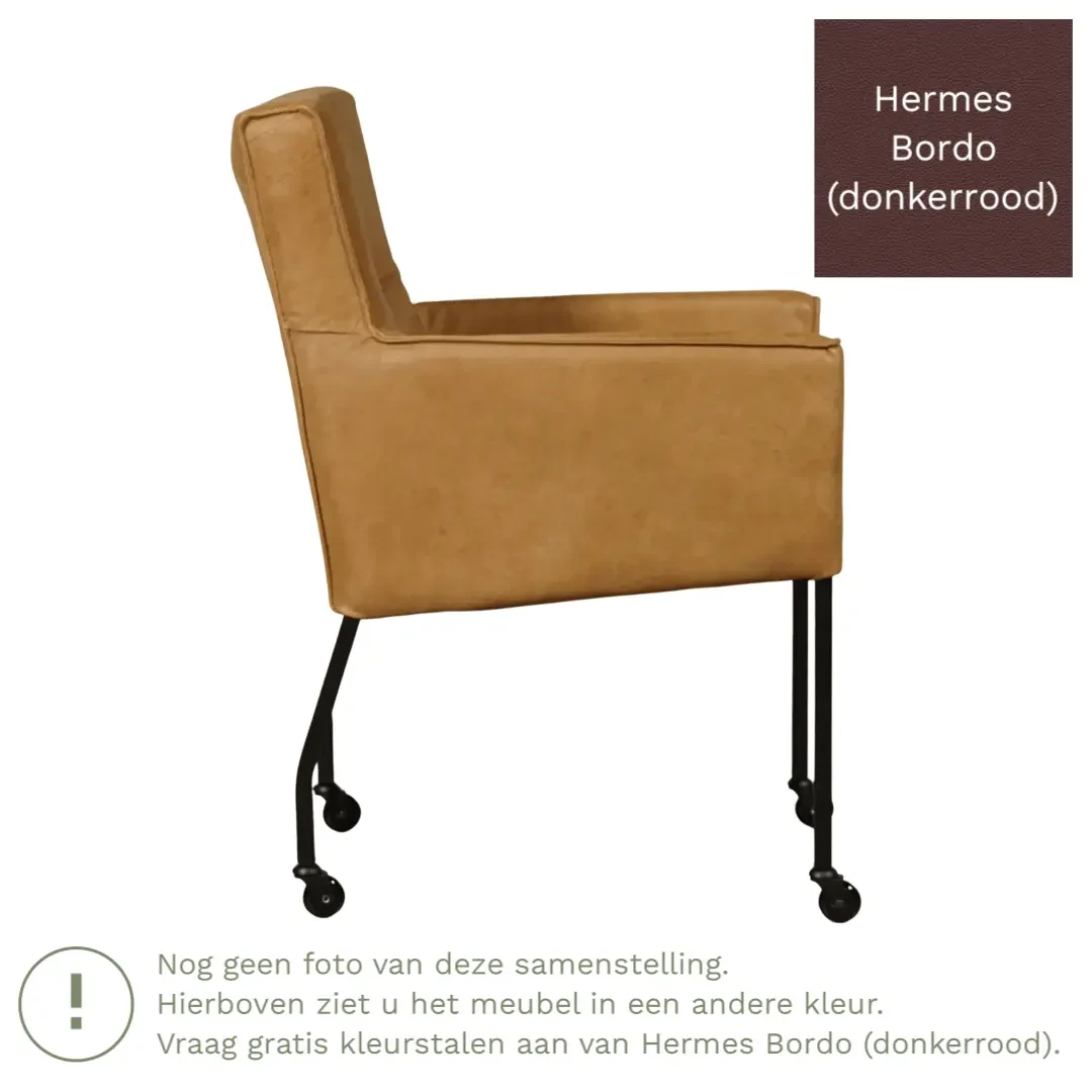 afbeelding van Leren eetkamerstoel Lucky - Hermes Bordo (donkerrood)