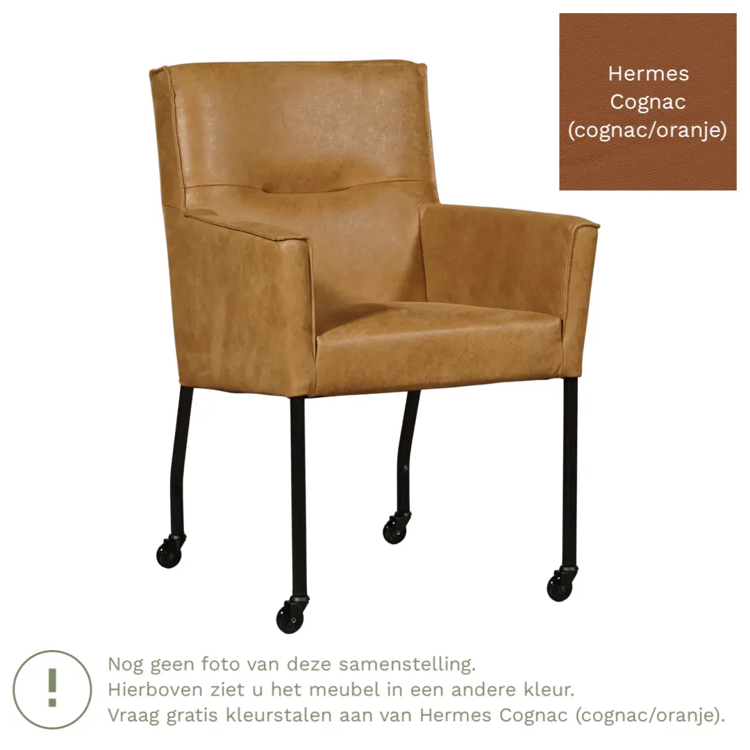 afbeelding van Leren eetkamerstoel Lucky - Hermes Cognac (cognac/oranje)