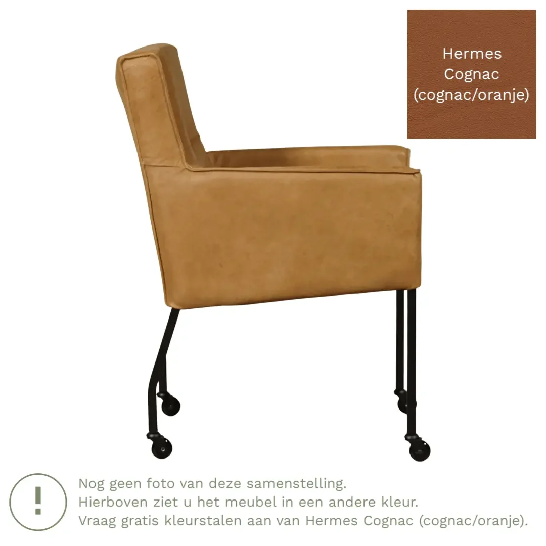 afbeelding van Leren eetkamerstoel Lucky - Hermes Cognac (cognac/oranje)