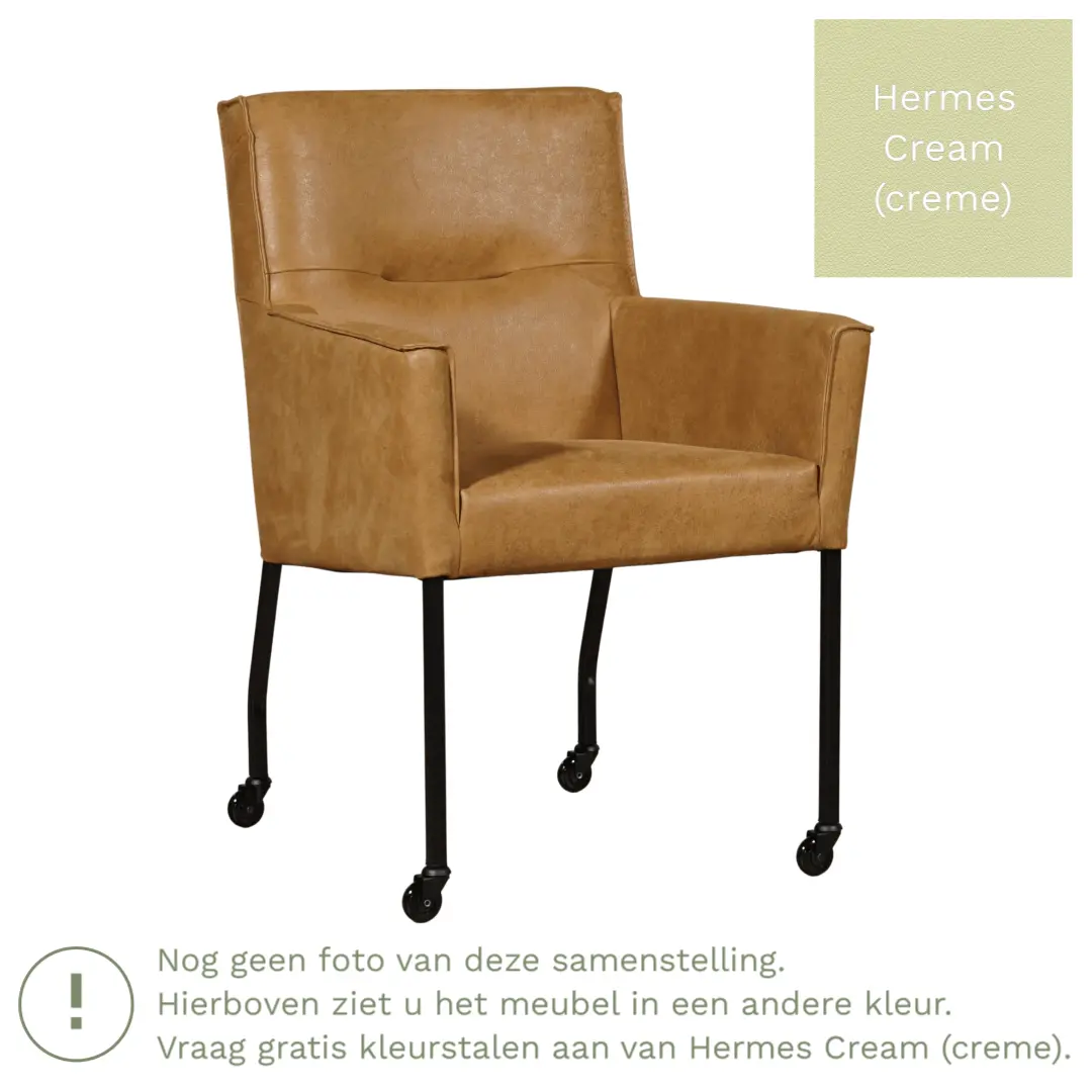 afbeelding van Leren eetkamerstoel Lucky - Hermes Cream (crème)