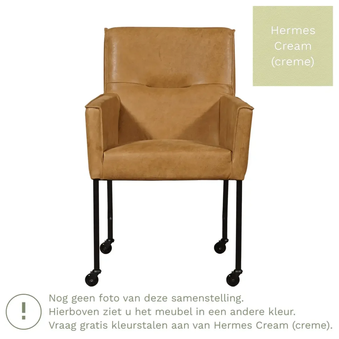 afbeelding van Leren eetkamerstoel Lucky - Hermes Cream (crème)