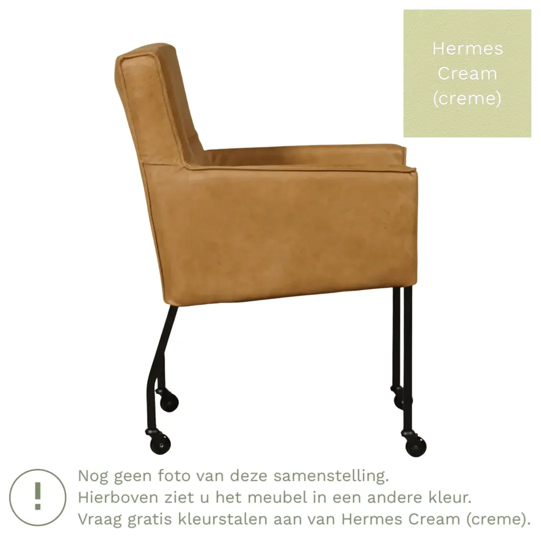 afbeelding van Leren eetkamerstoel Lucky - Hermes Cream (crème)