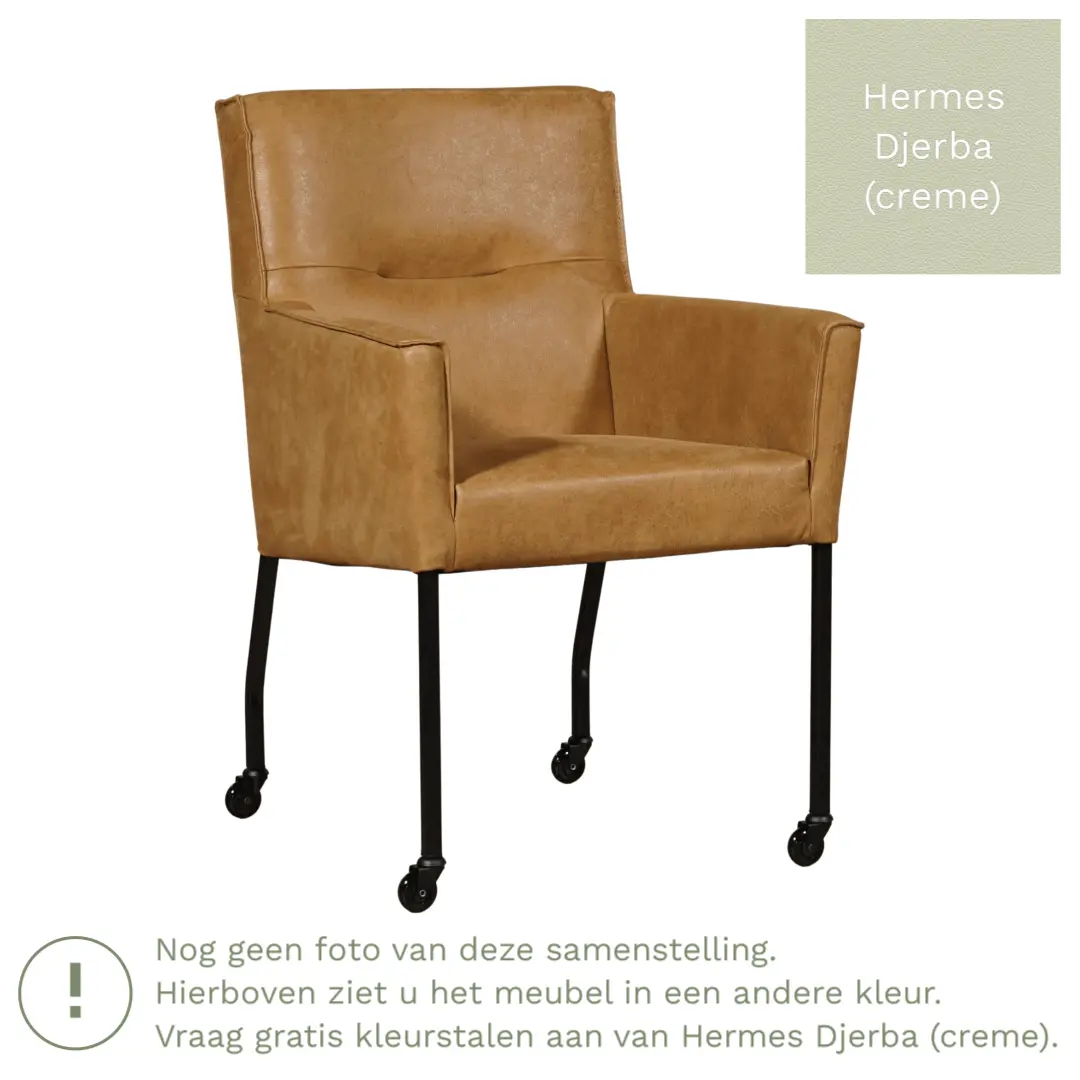 afbeelding van Leren eetkamerstoel Lucky - Hermes Djerba (crème)
