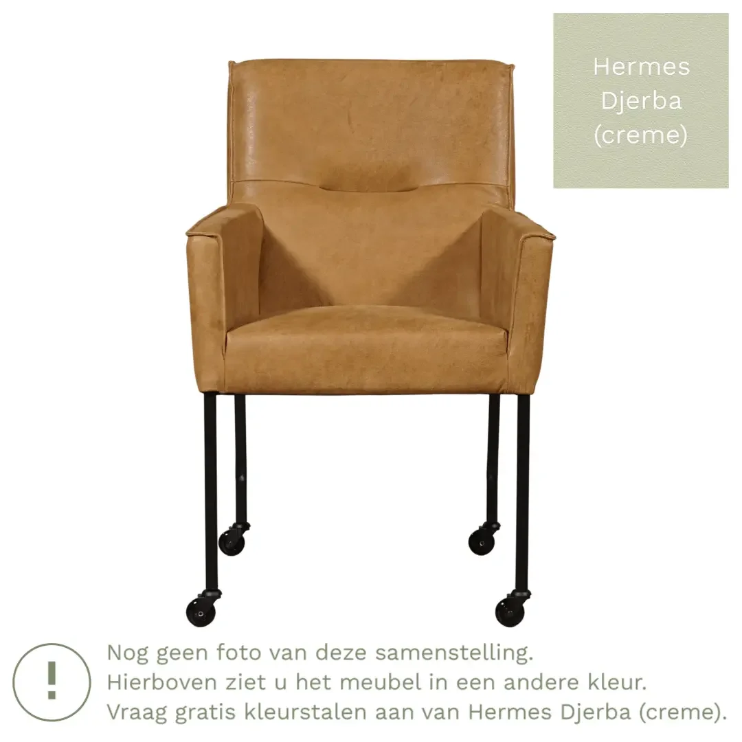 afbeelding van Leren eetkamerstoel Lucky - Hermes Djerba (crème)