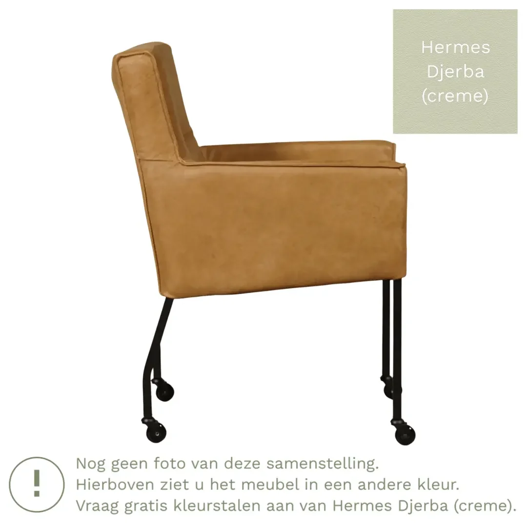 afbeelding van Leren eetkamerstoel Lucky - Hermes Djerba (crème)
