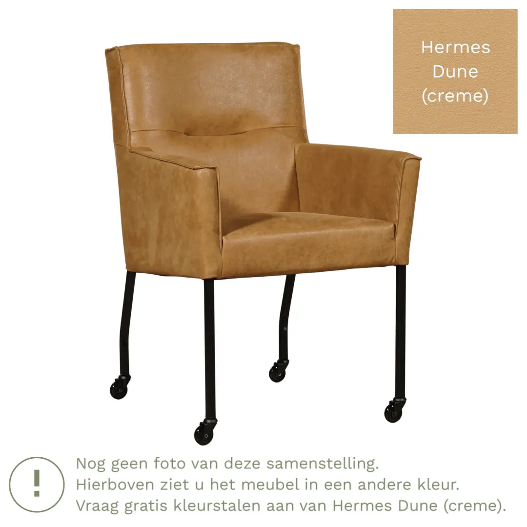 afbeelding van Leren eetkamerstoel Lucky - Hermes Dune (crème)