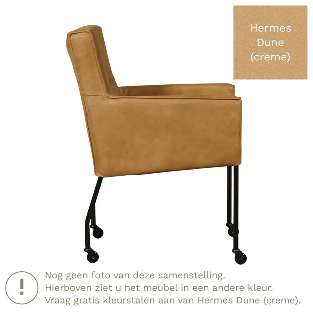 afbeelding van Leren eetkamerstoel Lucky - Hermes Dune (crème)