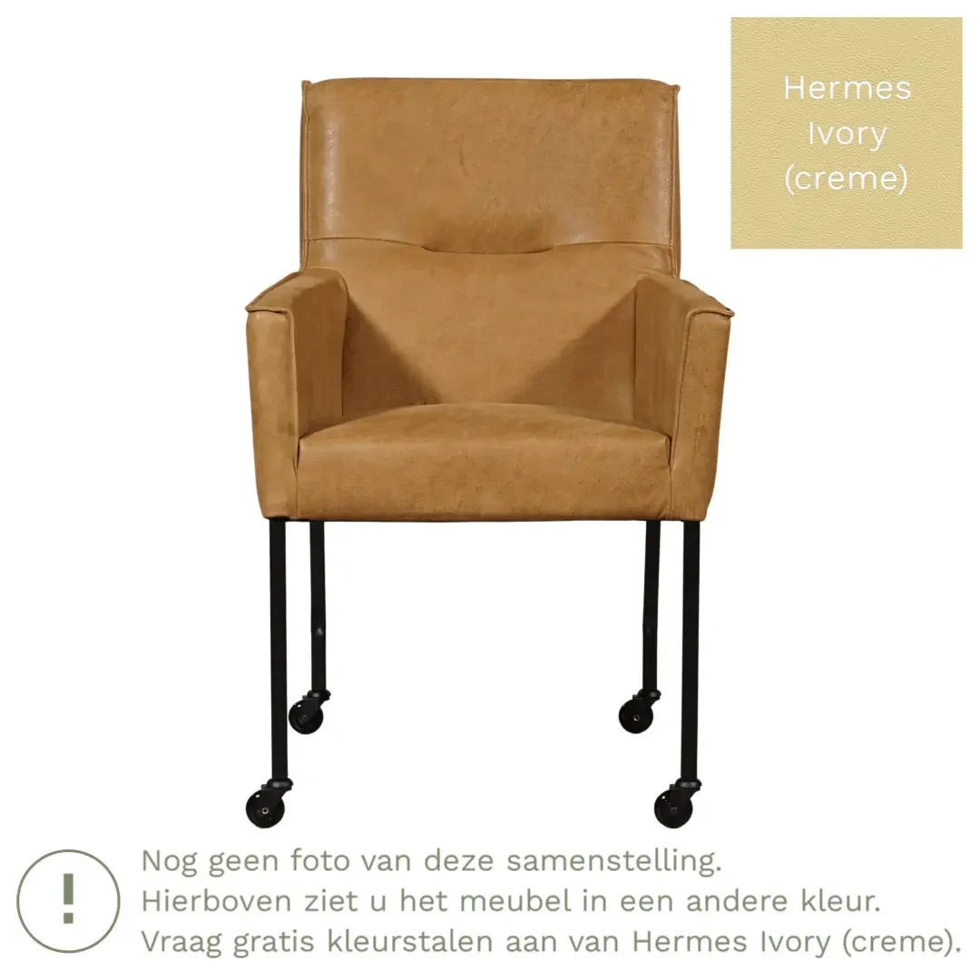 afbeelding van Leren eetkamerstoel Lucky - Hermes Ivory (crème)
