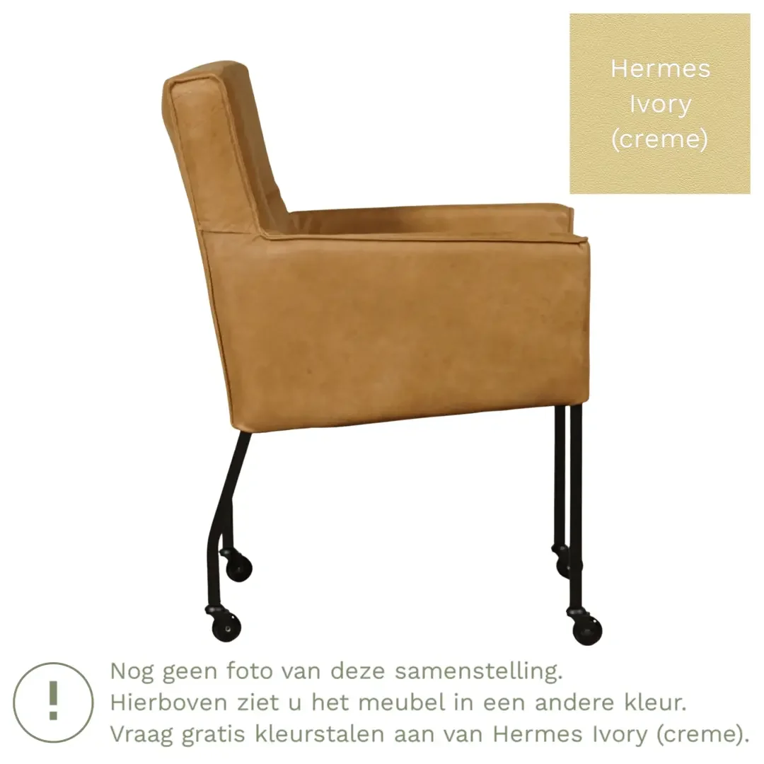afbeelding van Leren eetkamerstoel Lucky - Hermes Ivory (crème)