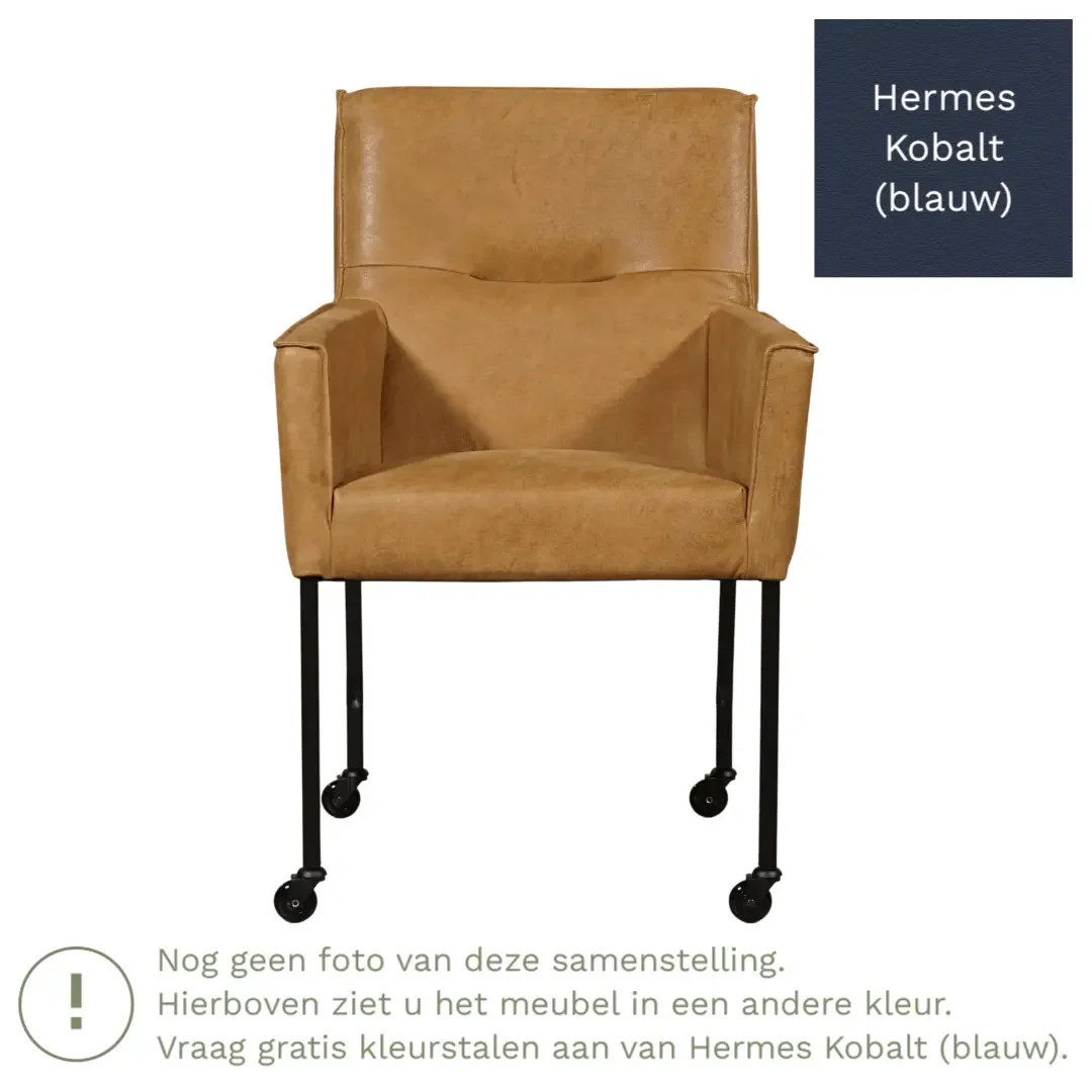 afbeelding van Leren eetkamerstoel Lucky - Hermes Kobalt (blauw)