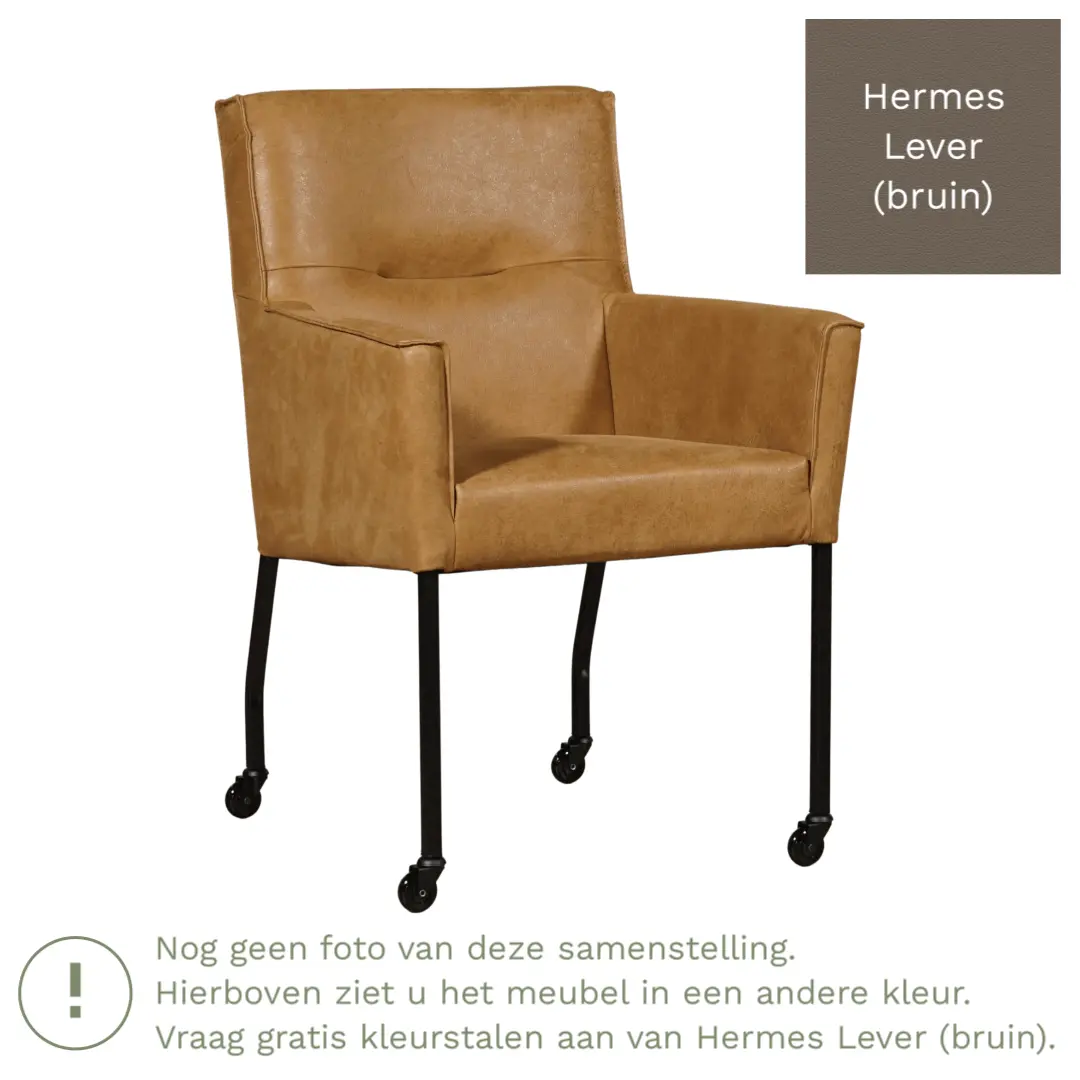 afbeelding van Leren eetkamerstoel Lucky - Hermes Lever (bruin)