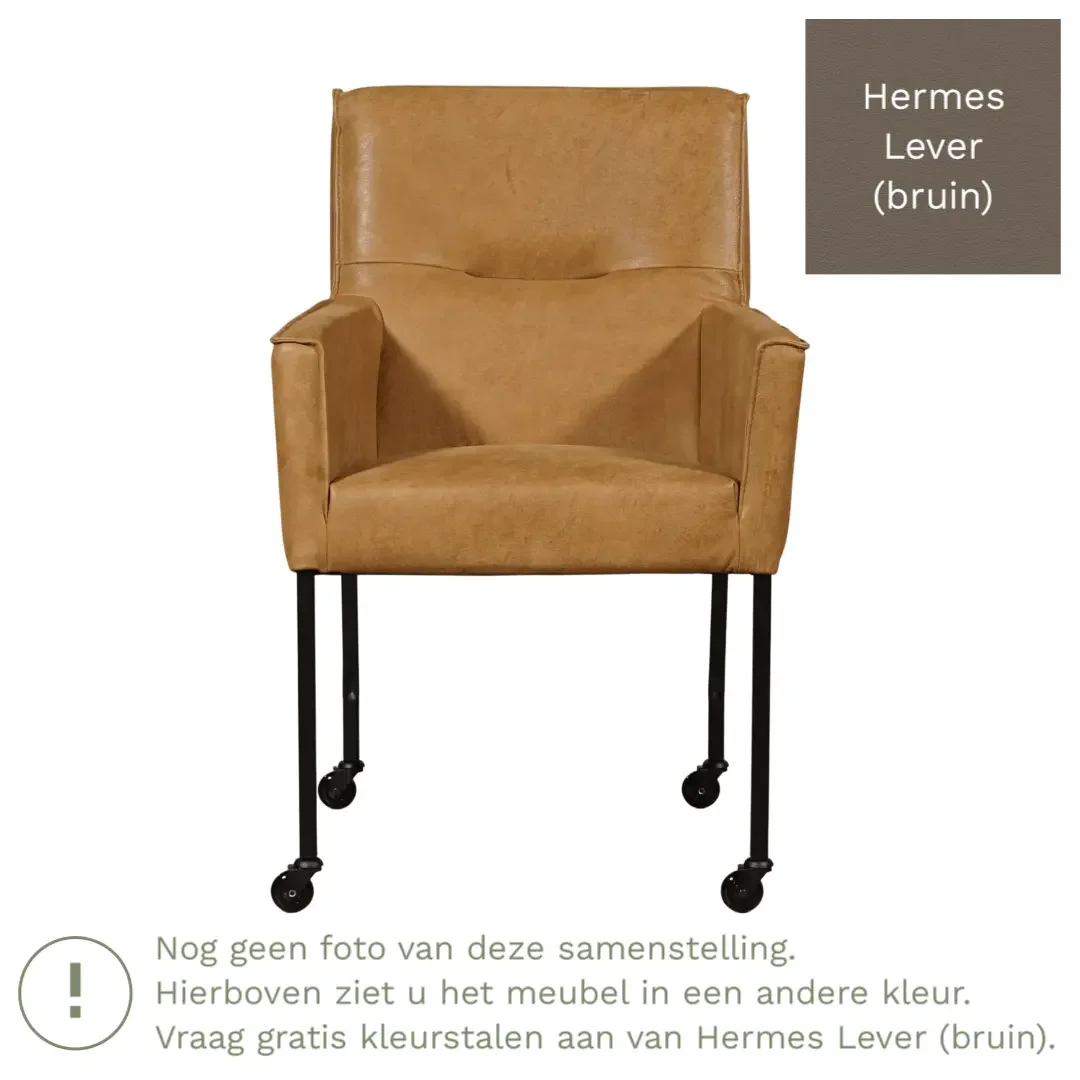 afbeelding van Leren eetkamerstoel Lucky - Hermes Lever (bruin)