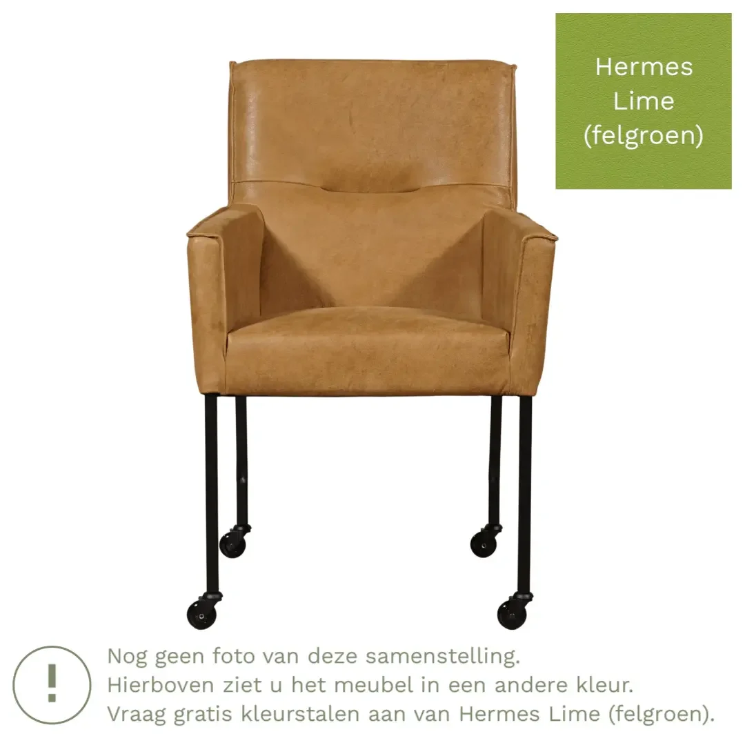 afbeelding van Leren eetkamerstoel Lucky - Hermes Lime (felgroen)