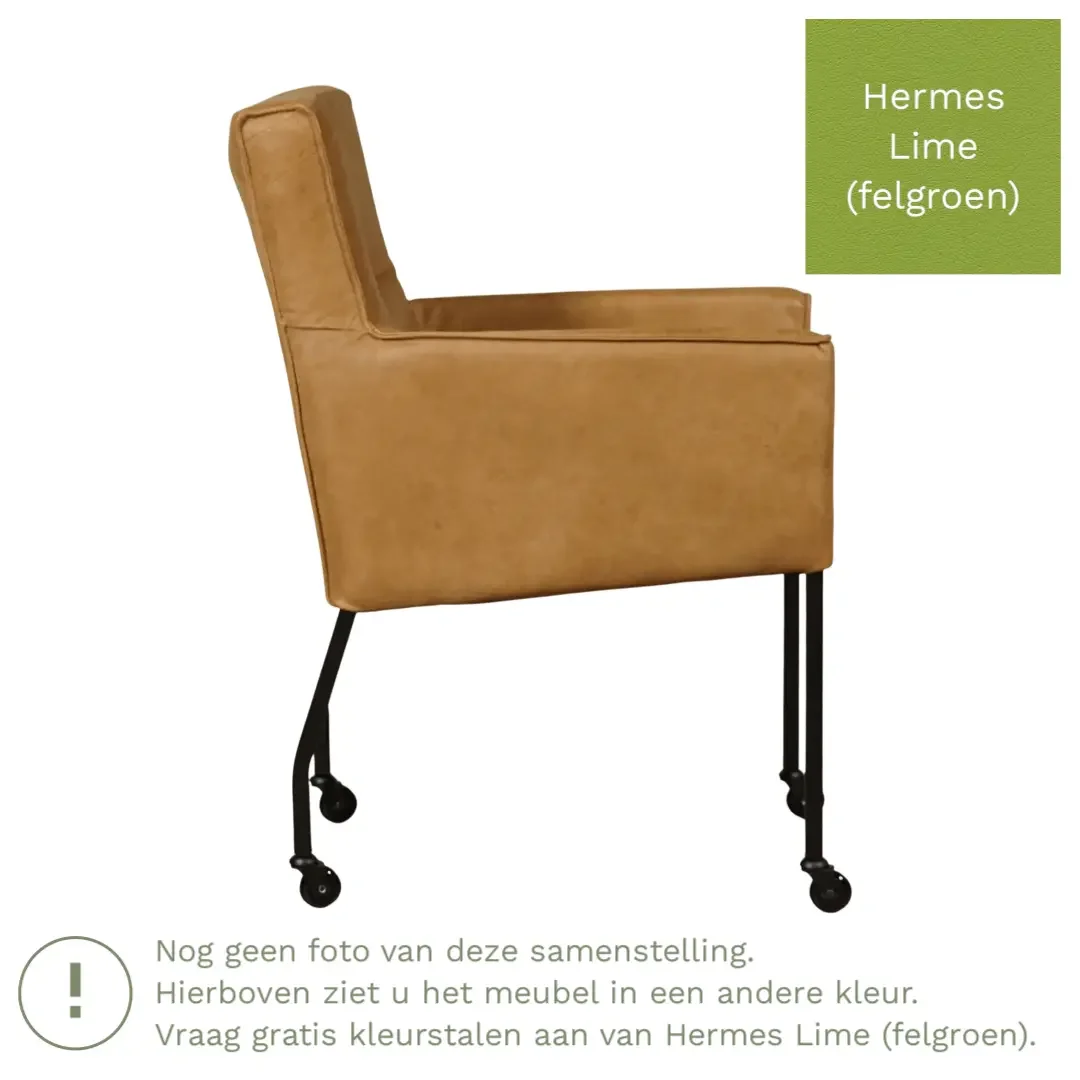 afbeelding van Leren eetkamerstoel Lucky - Hermes Lime (felgroen)