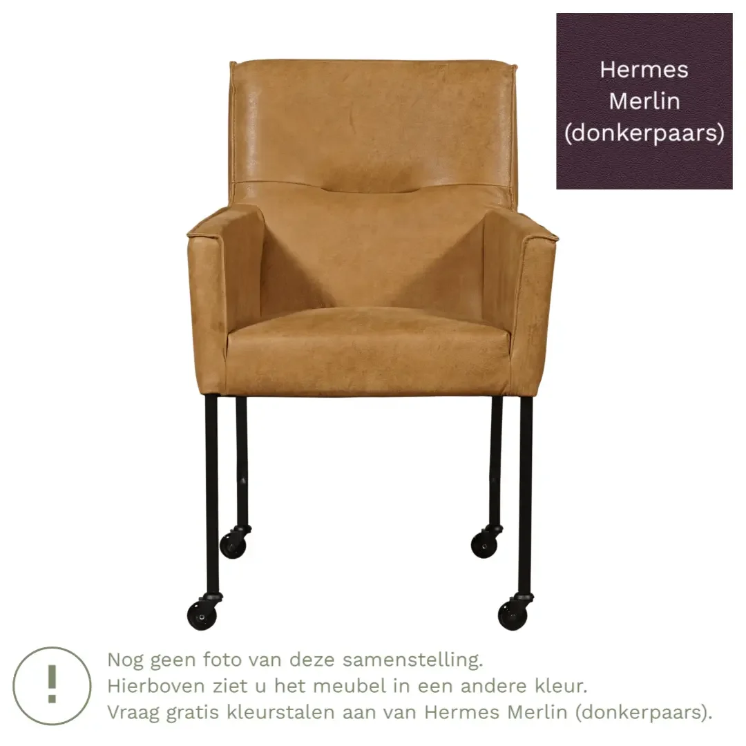 afbeelding van Leren eetkamerstoel Lucky - Hermes Merlin (donkerpaars)