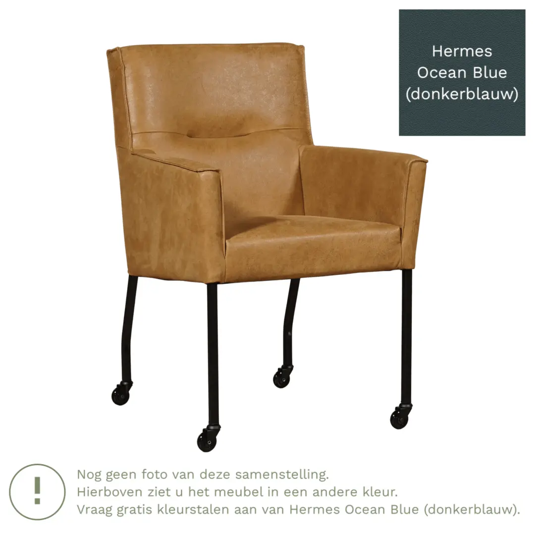 afbeelding van Leren eetkamerstoel Lucky - Hermes Ocean Blue (donkerblauw)