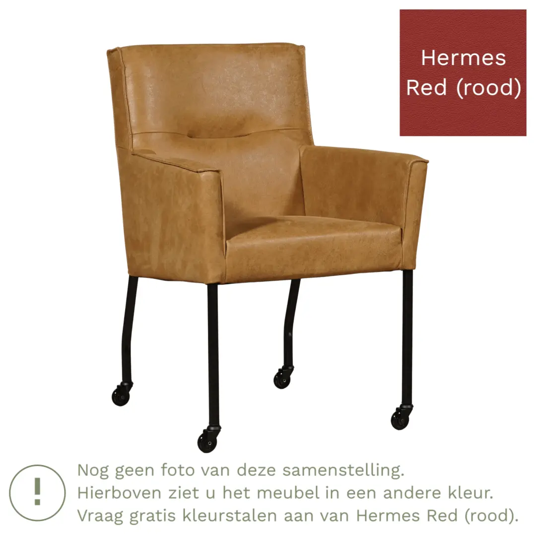 afbeelding van Leren eetkamerstoel Lucky - Hermes Red (rood)