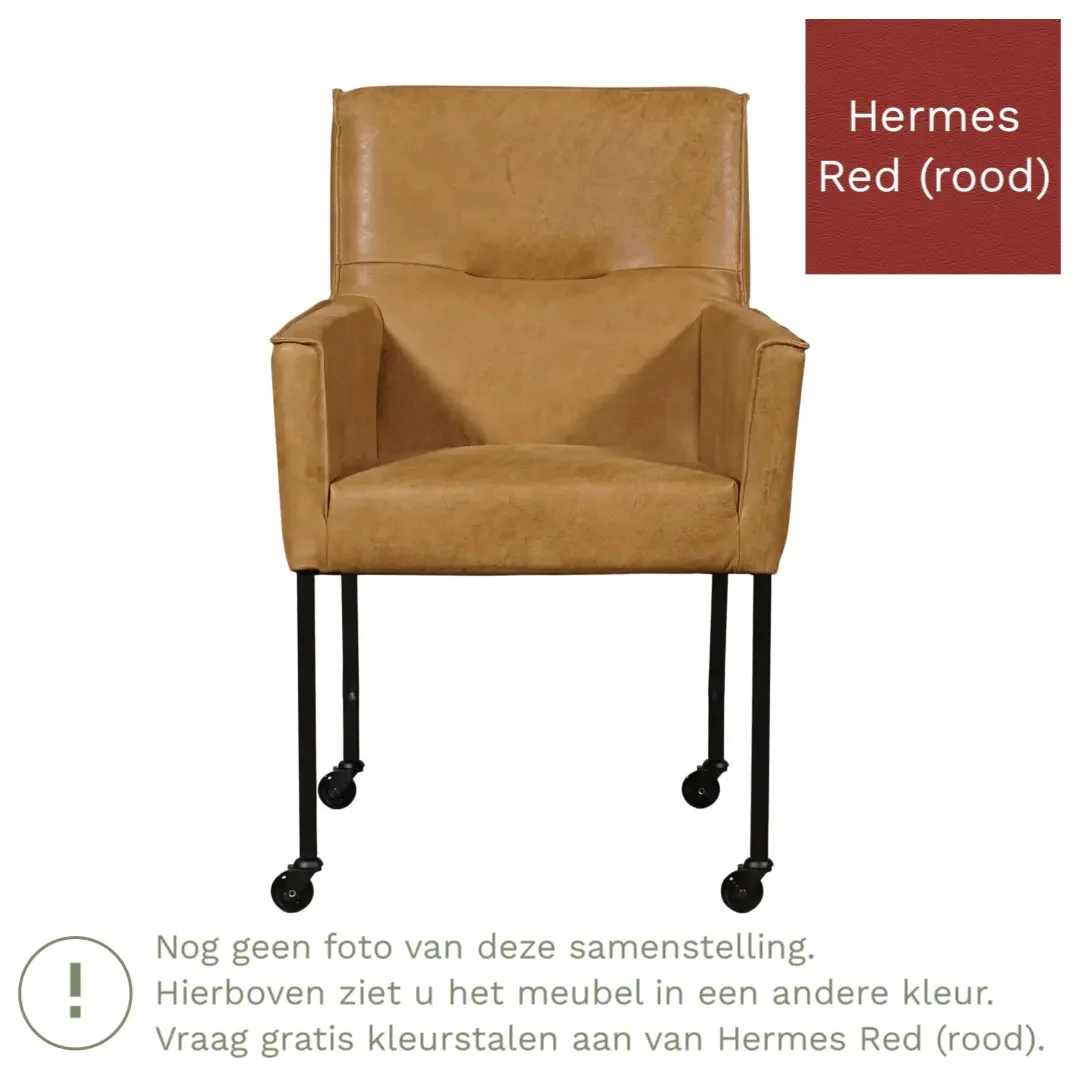 afbeelding van Leren eetkamerstoel Lucky - Hermes Red (rood)