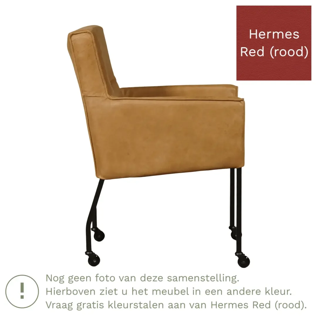 afbeelding van Leren eetkamerstoel Lucky - Hermes Red (rood)