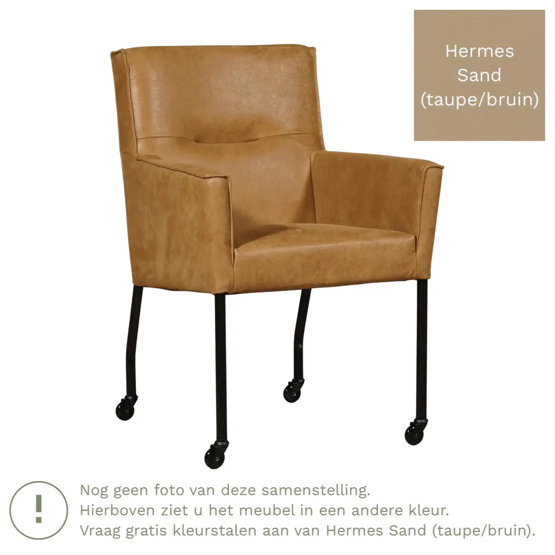 afbeelding van Leren eetkamerstoel Lucky - Hermes Sand (taupe/bruin)