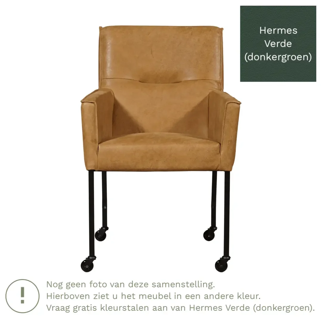 afbeelding van Leren eetkamerstoel Lucky - Hermes Verde (donkergroen)