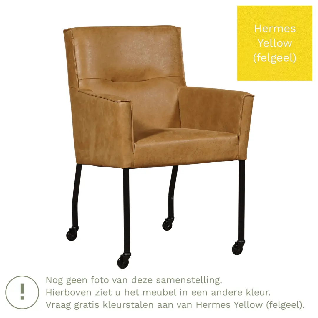 afbeelding van Leren eetkamerstoel Lucky - Hermes Yellow (felgeel)