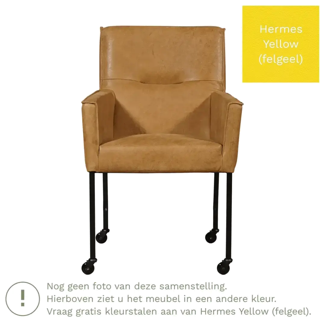afbeelding van Leren eetkamerstoel Lucky - Hermes Yellow (felgeel)