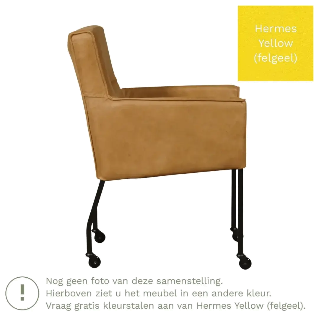 afbeelding van Leren eetkamerstoel Lucky - Hermes Yellow (felgeel)