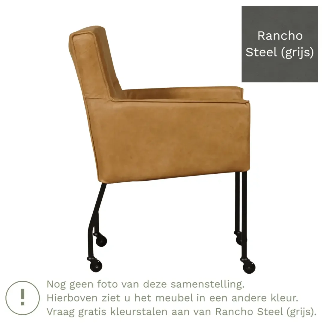 afbeelding van Leren eetkamerstoel Lucky - Rancho Steel (grijs)