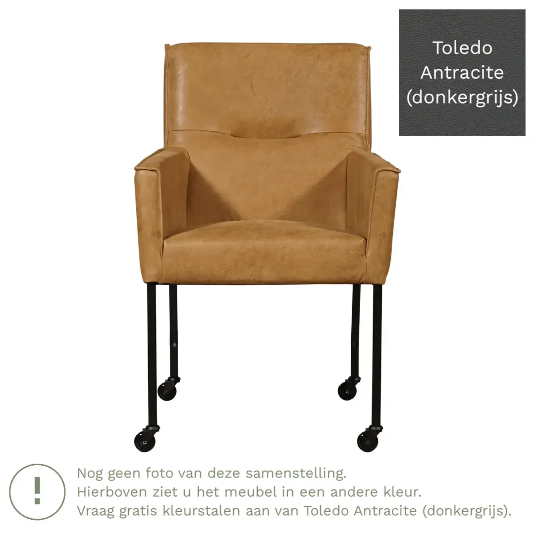 afbeelding van Leren eetkamerstoel Lucky - Toledo Antracite (donkergrijs)