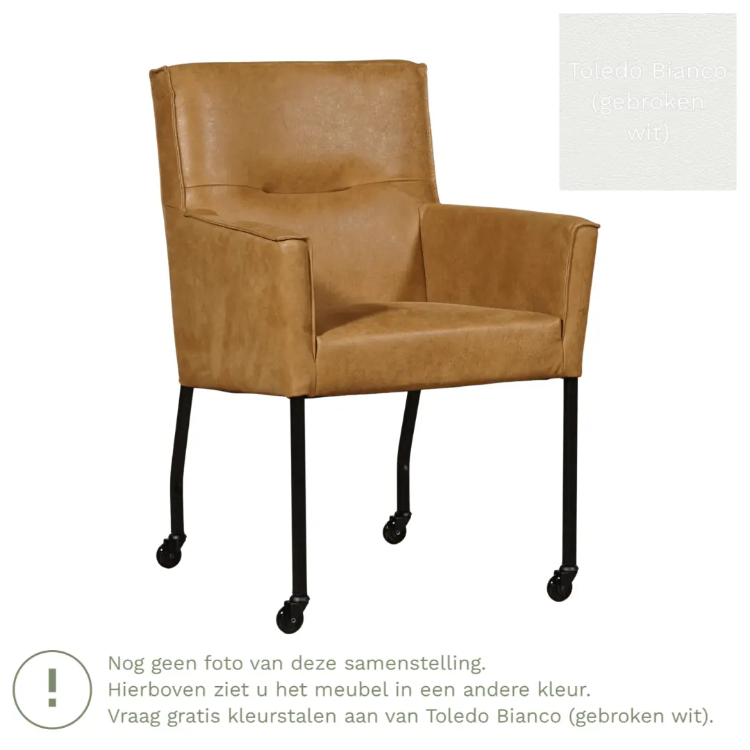 afbeelding van Leren eetkamerstoel Lucky - Toledo Bianco (gebroken wit)