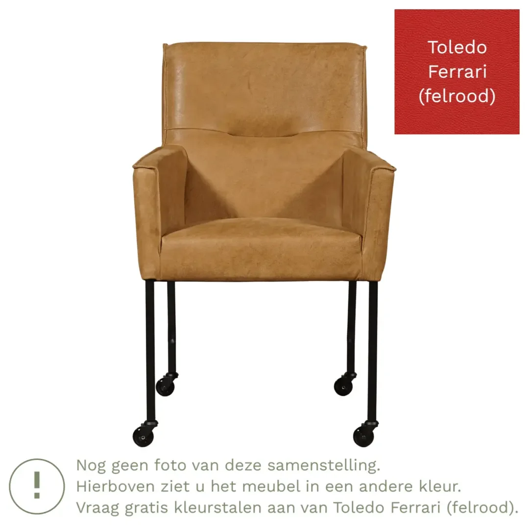 afbeelding van Leren eetkamerstoel Lucky - Toledo Ferrari (felrood)