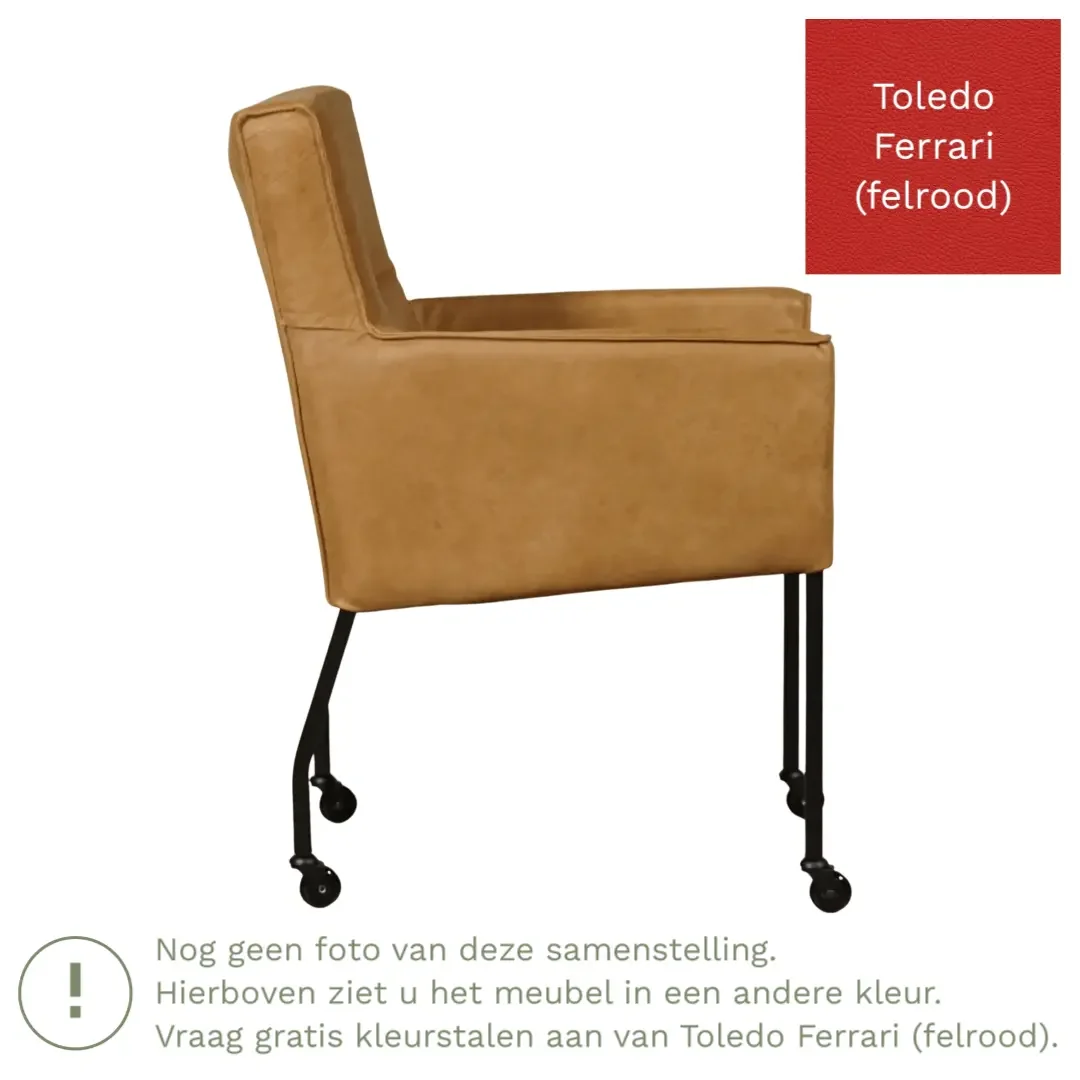 afbeelding van Leren eetkamerstoel Lucky - Toledo Ferrari (felrood)