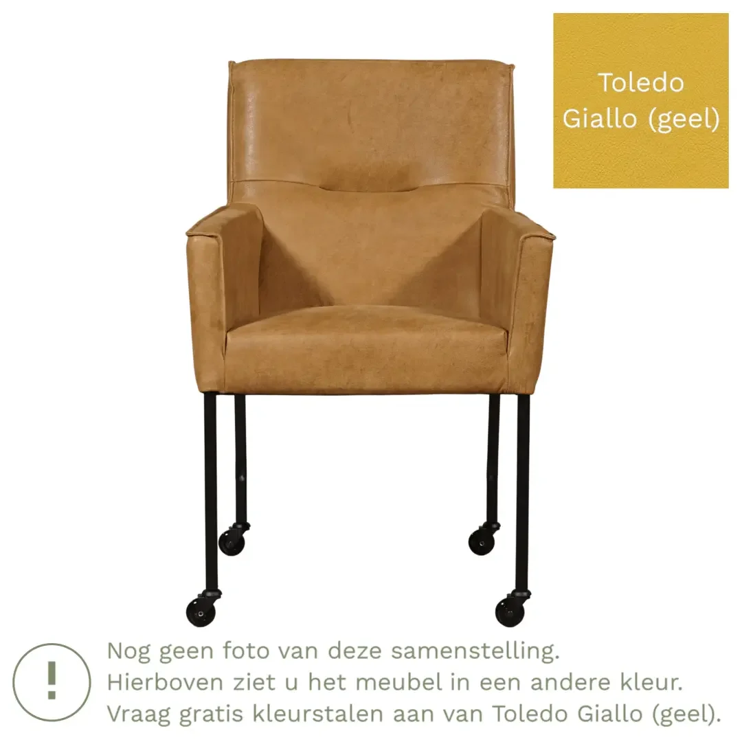 afbeelding van Leren eetkamerstoel Lucky - Toledo Giallo (geel)