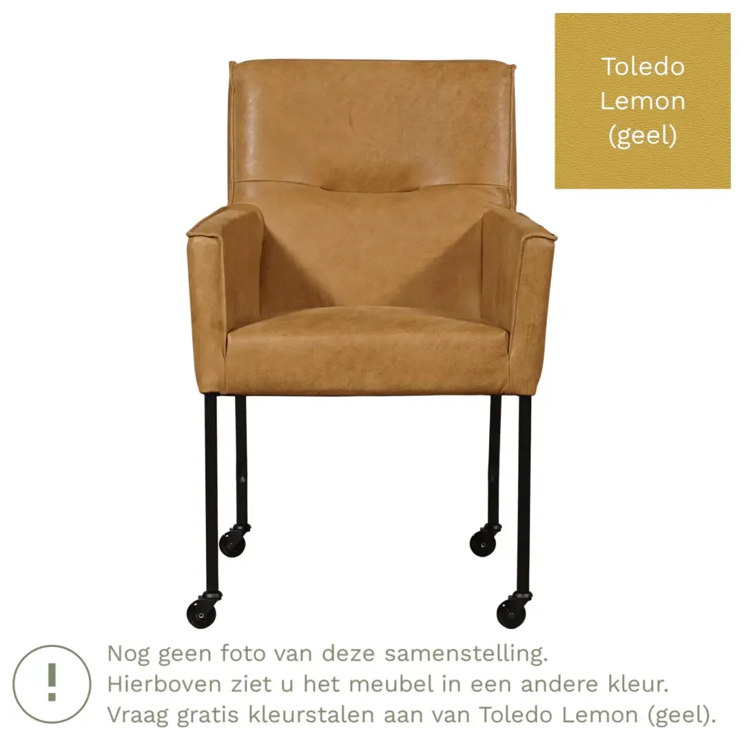 afbeelding van Leren eetkamerstoel Lucky - Toledo Lemon (geel)