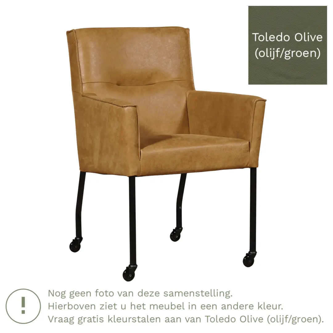 afbeelding van Leren eetkamerstoel Lucky - Toledo Olive (olijf/goen)